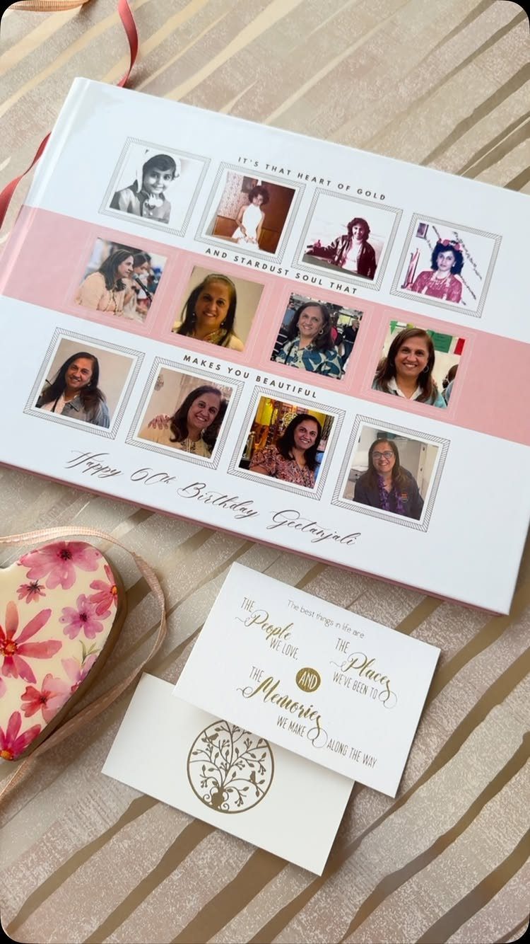 Personalized photo album and greeting card for a 60th birthday celebration.