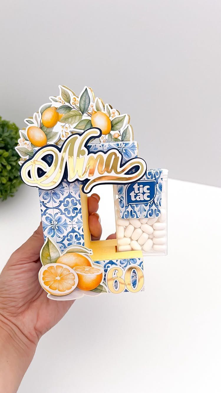 3D pop-up birthday card for Nina's 60th birthday with lemons and mints.