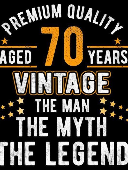 Vintage 70th birthday shirt design with orange and white text on black background