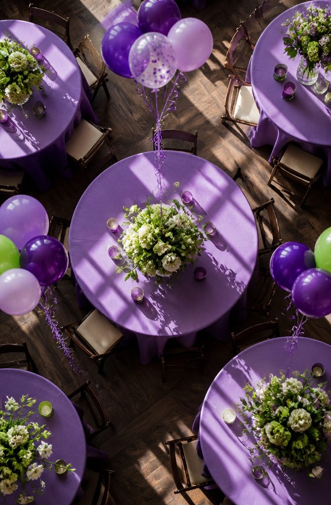 Party decor featuring balloons and table settings in her favorite colors.