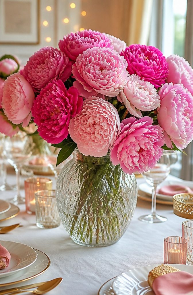 A bouquet of flowers displayed prominently on a party table.