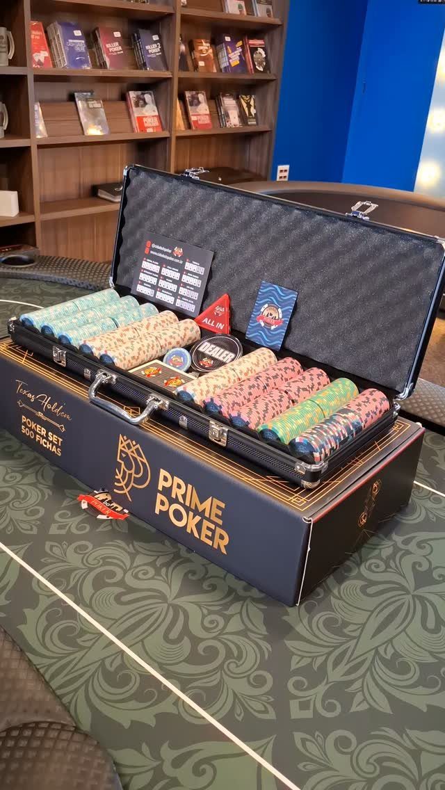 Prime Poker set with colorful chips and cards in a black carrying case
